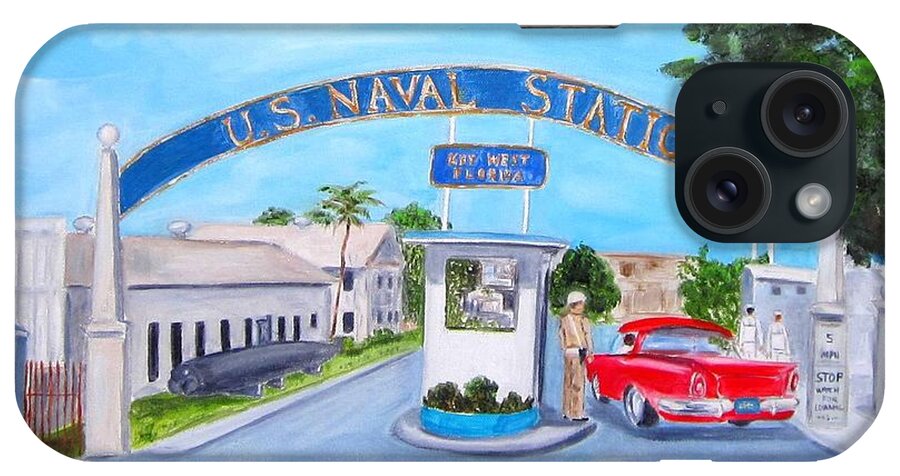 Navy iPhone Case featuring the painting Key West U.S. Naval Station by Linda Cabrera