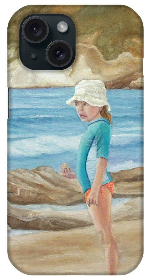 Kids iPhone Case featuring the painting Kids Collecting Marine Shells by Angeles M Pomata