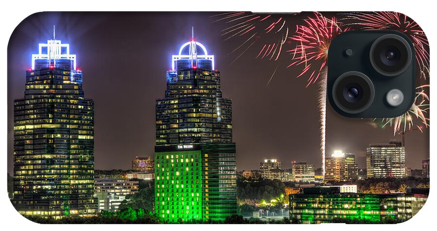 Sandy Springs iPhone Case featuring the photograph King And Queen Buildings Fireworks by Anna Rumiantseva