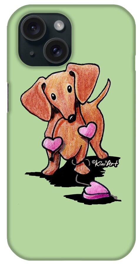 Doxie iPhone Case featuring the drawing KiniArt Heartstrings Doxie by Kim Niles aka KiniArt