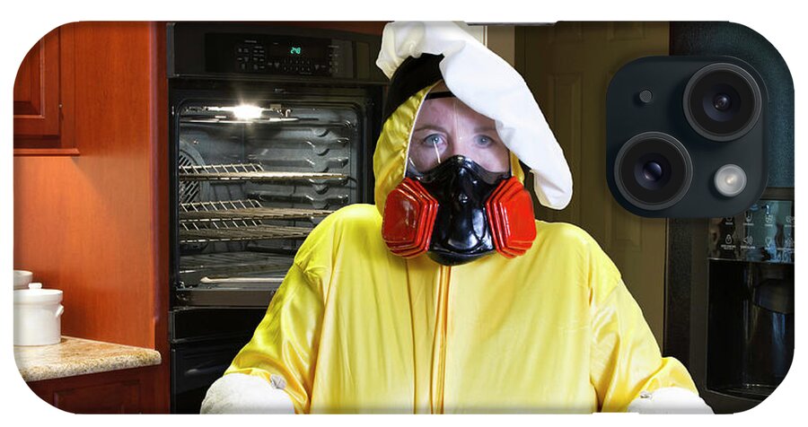 Burning iPhone Case featuring the photograph Kitchen disaster with HazMat suit by Karen Foley