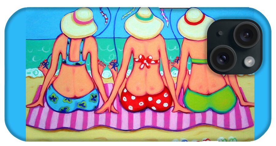 Whimsical Beach iPhone Case featuring the painting Kite Flying 101 - Girlfriends on Beach by Rebecca Korpita
