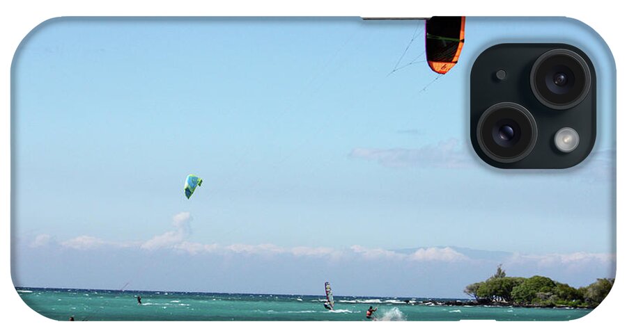 kite Surfers iPhone Case featuring the photograph Kite Surfers and Maui by Karen Nicholson