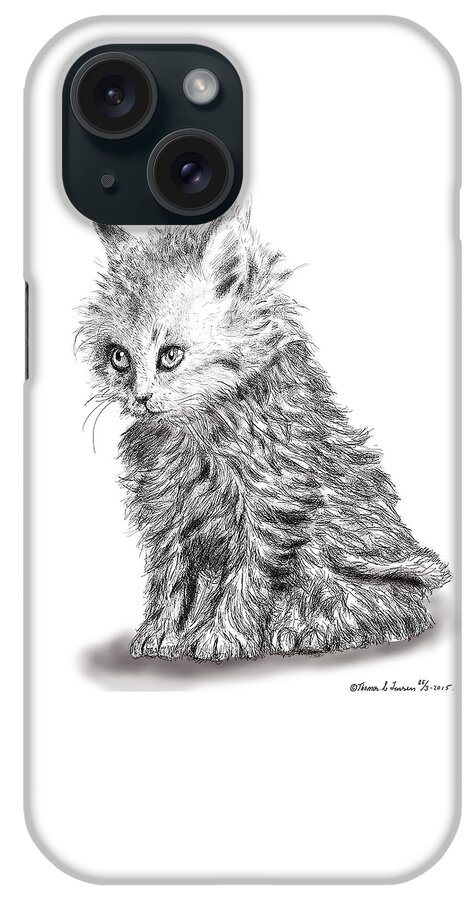 Sketch iPhone Case featuring the digital art Kitten #1 by ThomasE Jensen