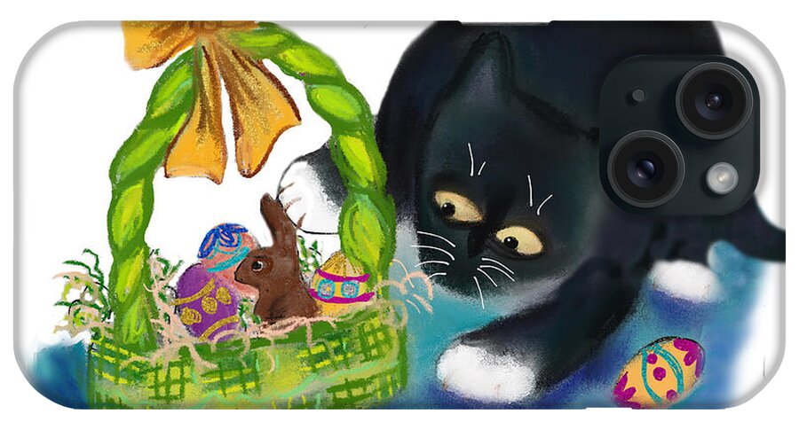 Easter Basket iPhone Case featuring the digital art Kitten is Raiding the Easter Basket by Ellen Miffitt