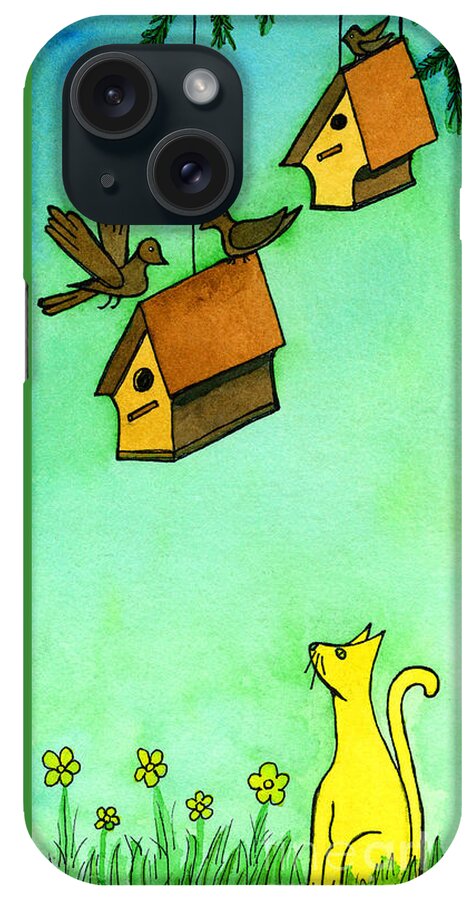Cat iPhone Case featuring the painting Kitty Watching Bird Houses by Norma Appleton