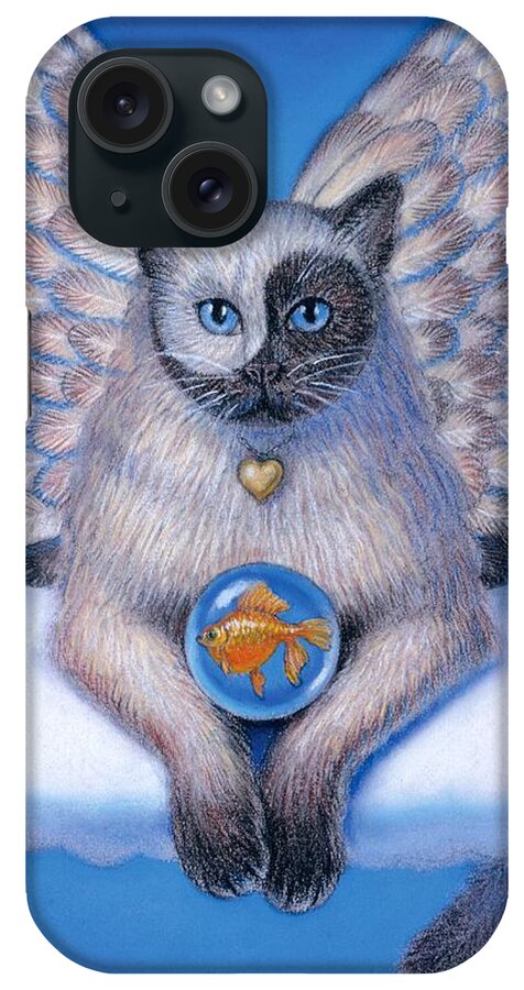 Animals iPhone Case featuring the painting Kitty Yin Yang- Cat Angel by Sue Halstenberg
