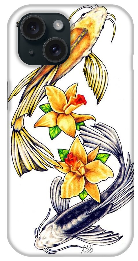 Koi iPhone Case featuring the drawing Koi by Sheryl Unwin