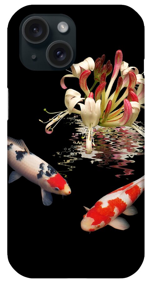 Fish iPhone Case featuring the photograph Koi With Honeysuckle Reflections Square by Gill Billington