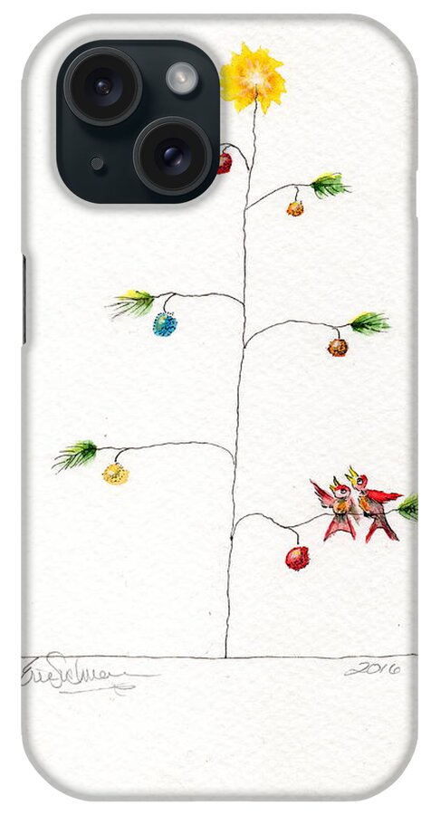 Krismas Tree iPhone Case featuring the painting Krismas Tree with Birds by Eric Suchman