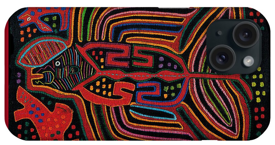 Kuna Indian Art iPhone Case featuring the digital art Kuna Indian Flying Fish by Vagabond Folk Art - Virginia Vivier