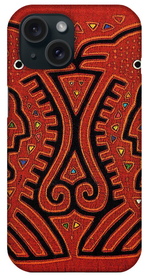 Kuna Indian Folk Art iPhone Case featuring the digital art Kuna Indian Skate Fish by Vagabond Folk Art - Virginia Vivier