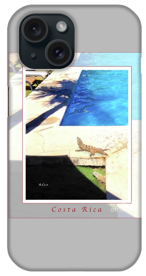 Iguanas iPhone Case featuring the photograph la Casita Playa Hermosa Puntarenas Costa Rica - Iguanas Poolside Greeting Card Poster by Felipe Adan Lerma