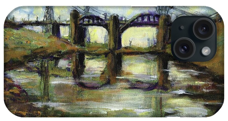 Urban. Blight iPhone Case featuring the painting LA River 6th Street Bidge by Randy Sprout