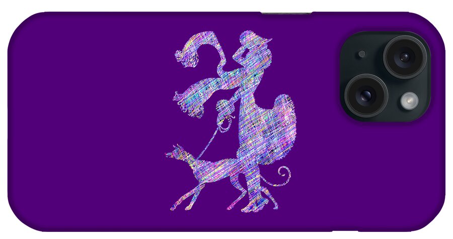 Lady iPhone Case featuring the digital art Lady Dog Walker Threads Transparent Background by Barbara St Jean