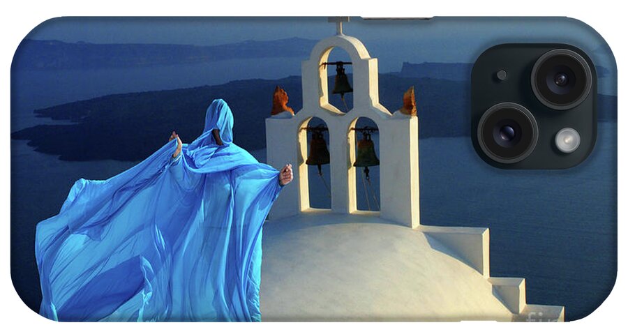 Person iPhone Case featuring the photograph Lady In Blue Santorini Greece by Bob Christopher