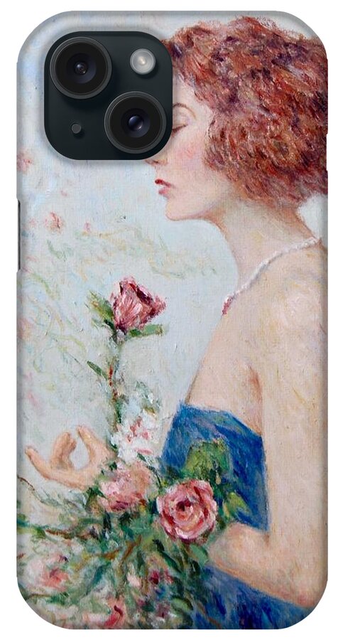 Lady iPhone Case featuring the painting Lady with roses by Pierre Dijk
