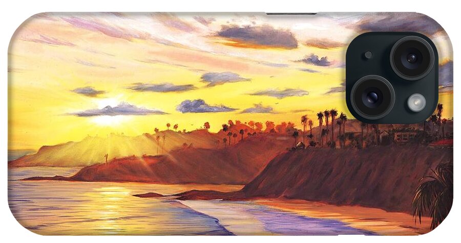 Laguna Beach iPhone Case featuring the painting Laguna Village Sunset by Steve Simon