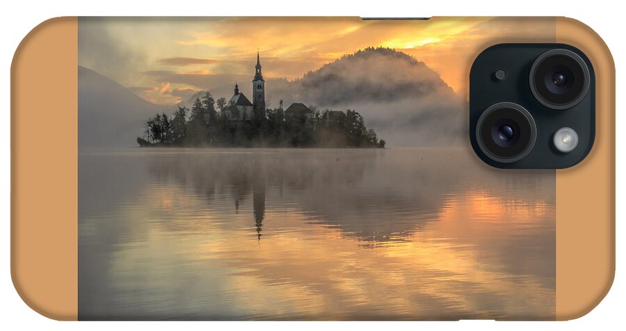 Slovenia iPhone Case featuring the photograph Lake Bled Sunrise Slovenia by Tom and Pat Cory