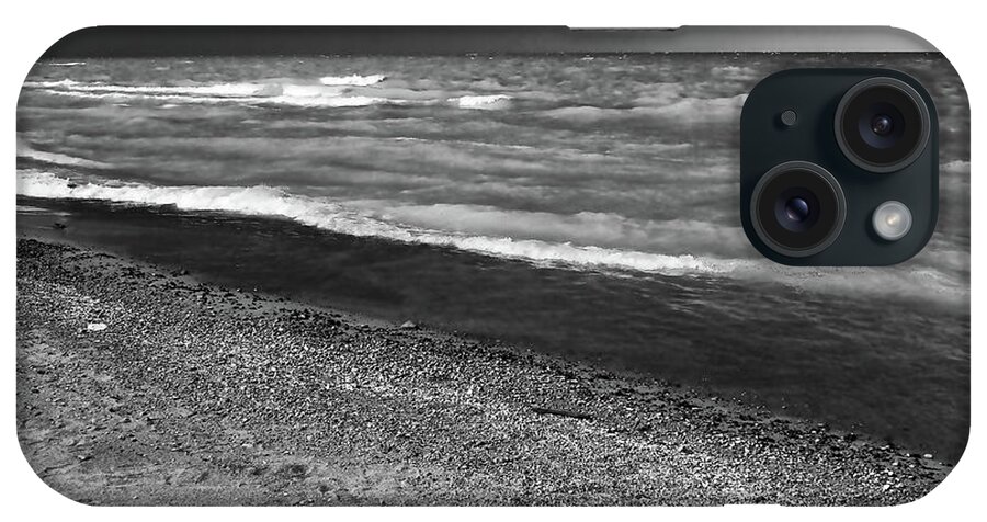 Lake Huron iPhone Case featuring the photograph Lake Huron Windy Day BW by Mary Bedy