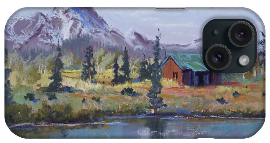 Pastel Landscape iPhone Case featuring the painting Lake Jenny Cabin Grand Tetons by Heather Coen
