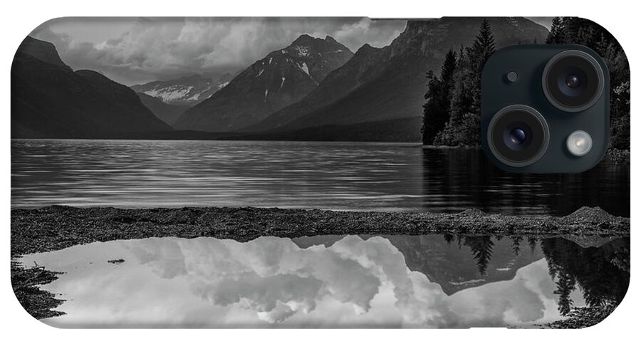 Black And White iPhone Case featuring the photograph Lake McDonald Sunset in Black and White by Mark Kiver