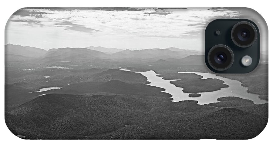 Placid iPhone Case featuring the photograph Lake Placid from Whiteface Mountain Adirondacks Upstate New York Wilmington Black and White by Toby McGuire
