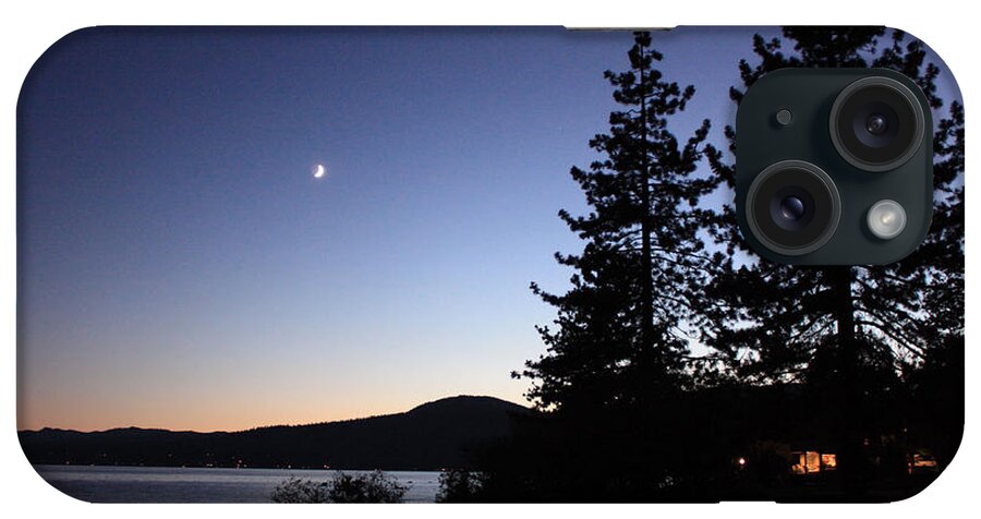 Lake Tahoe Sunset iPhone Case featuring the photograph Lake Tahoe Sunset with Trees and Black Framing by Carol Groenen