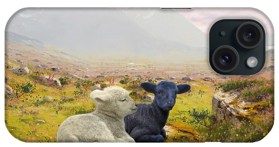 Easter iPhone Case featuring the painting Lambs on a Hillside by M Spadecaller