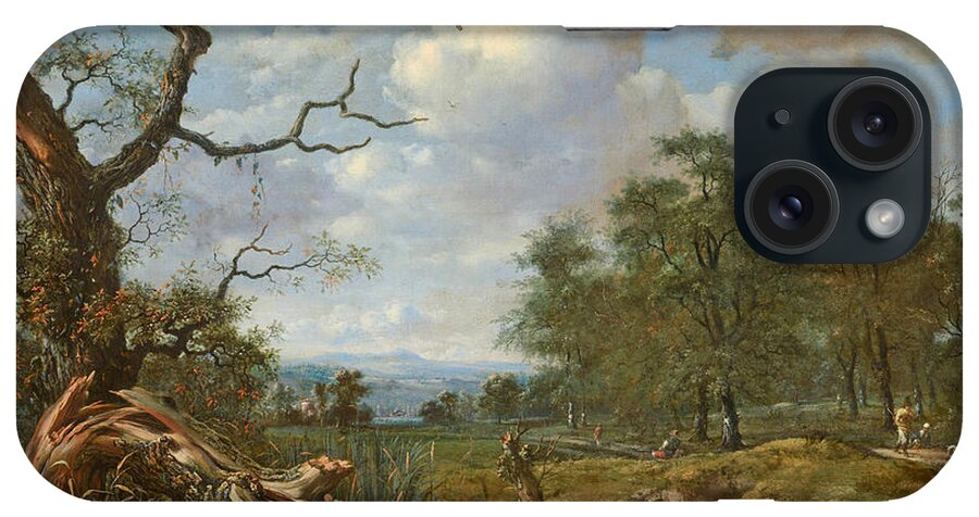 Jan Wijnants iPhone Case featuring the painting Landscape at the Edge of Woods by Jan Wijnants