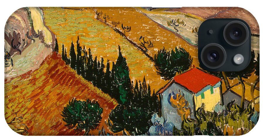 Landscape iPhone Case featuring the painting Landscape with House and Ploughman by Vincent Van Gogh