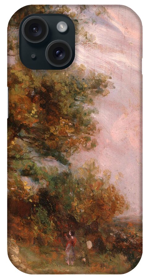 Thomas Churchyard iPhone Case featuring the painting Landscape with Trees and a Figure by Thomas Churchyard
