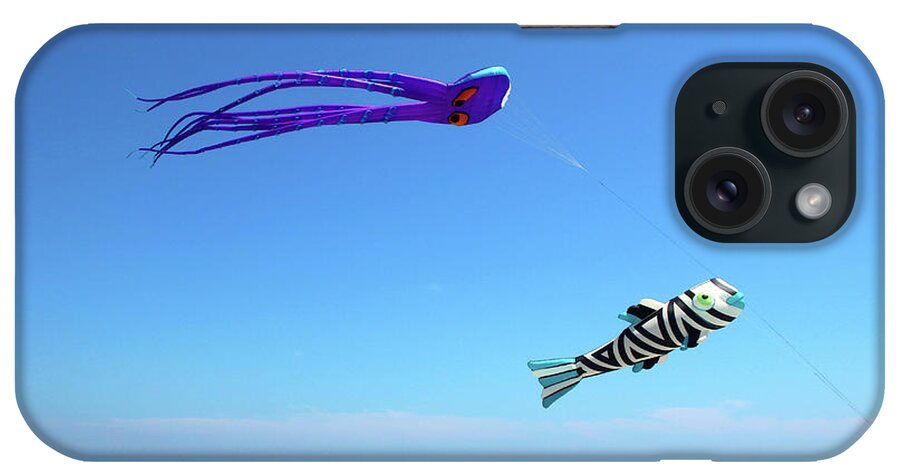Two iPhone Case featuring the photograph Large Kites Over The Beach by Cynthia Guinn