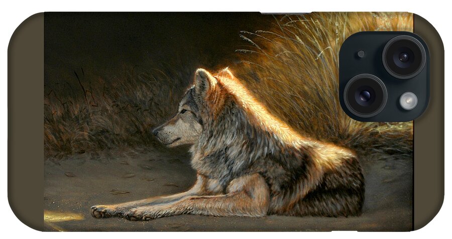 Oil iPhone Case featuring the painting Last Light - Wolf by Linda Merchant
