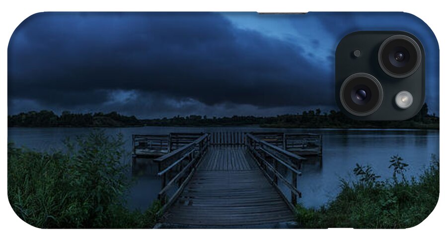 #beautiful #cloud #clouds #dangerous #dock #flooding #hail #heavy Rain #hifromsd #lake #lake Alvin #last Minute #lightning #panorama #rain #roll Cloud #run #scary #severe #sky #south Dakota #storm #sunset #take Shelter #thunder #thunderstorm #usa #water #weather #wide Angle iPhone Case featuring the photograph Last Minute by Aaron J Groen