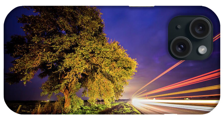 Late iPhone Case featuring the photograph Late Night Texas Country Road Traffic Light Trails by Micah Goff