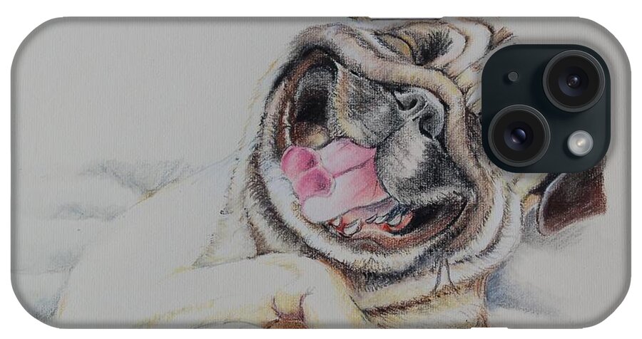 Laughing iPhone Case featuring the painting Laughing Pug by Teresa Smith