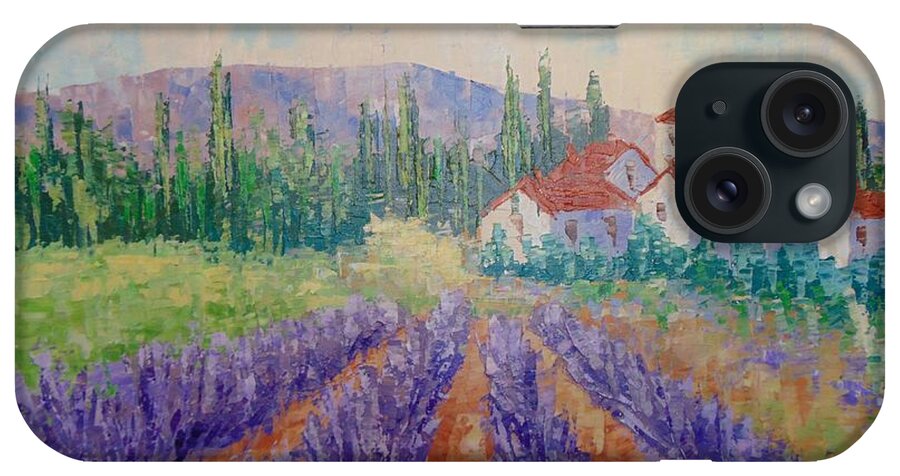 Lavender Field iPhone Case featuring the painting Lavender and Village of Provence by Frederic Payet