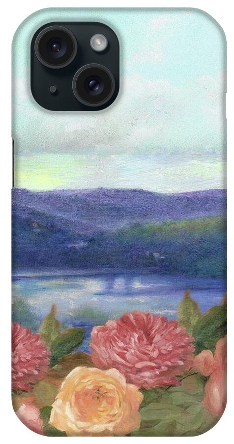 Tonal Landscape iPhone Case featuring the painting Lavender Morning with Roses by Judith Cheng