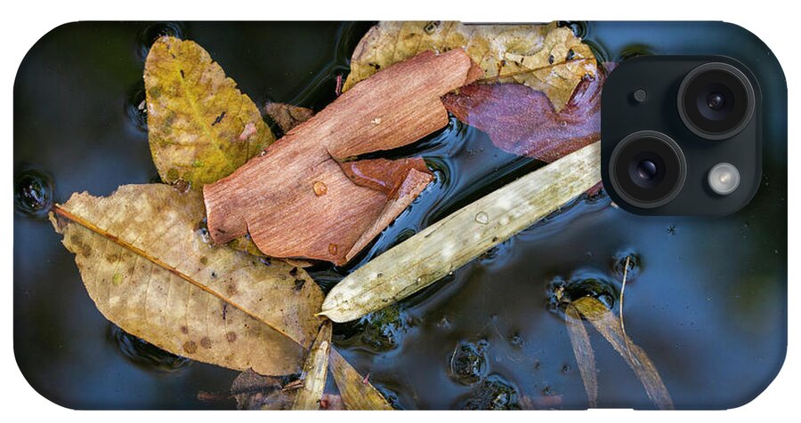 Abstract iPhone Case featuring the photograph Leaf litter in pond, Navegaon, 2011 by Hitendra SINKAR