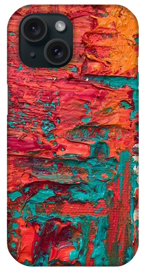 Contemporary Bold Red Turquoise Gold Abstract iPhone Case featuring the painting Learning curve one by Heather Roddy