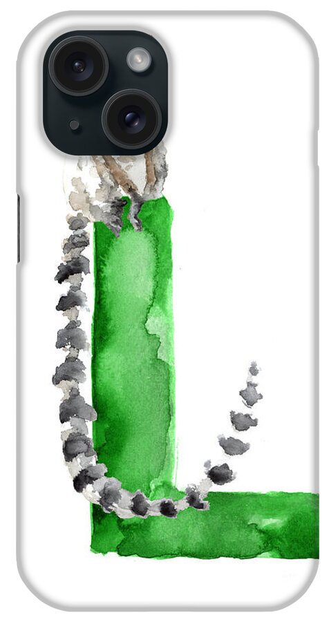 Lemur iPhone Case featuring the painting Lemur watercolor alphabet painting by Joanna Szmerdt