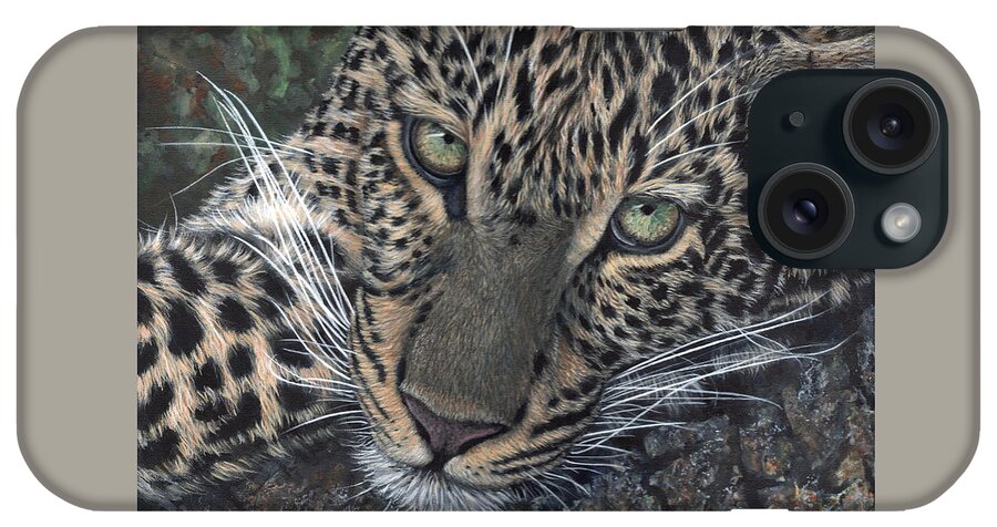 Leopard iPhone Case featuring the painting Leopard Portrait by John Neeve