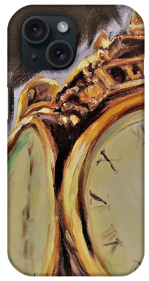 Clock iPhone Case featuring the painting Liberty I Zeke by Kathy Lynn Goldbach