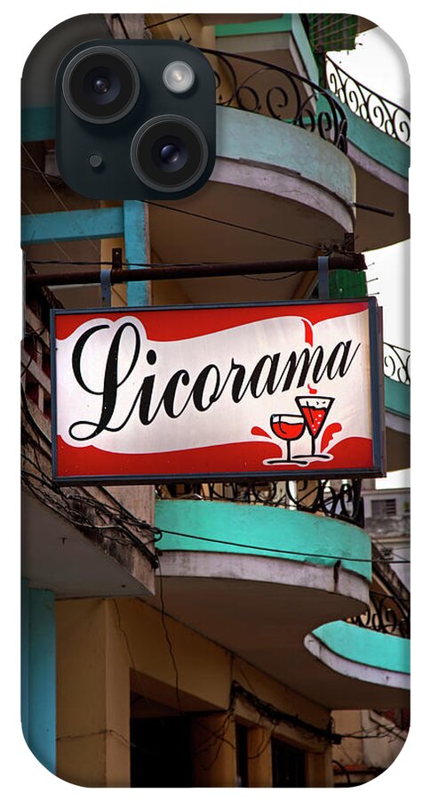 Licorama Bar Liquor Store In Havana Cuba Calle 6 Necropolis Cristobal Colon Lighted Sign Cocktails Drinks Martini Daiquiri Photography Charles Harden iPhone Case featuring the photograph Licorama Bar Liquor Store in Havana Cuba at Calle 6 by Charles Harden