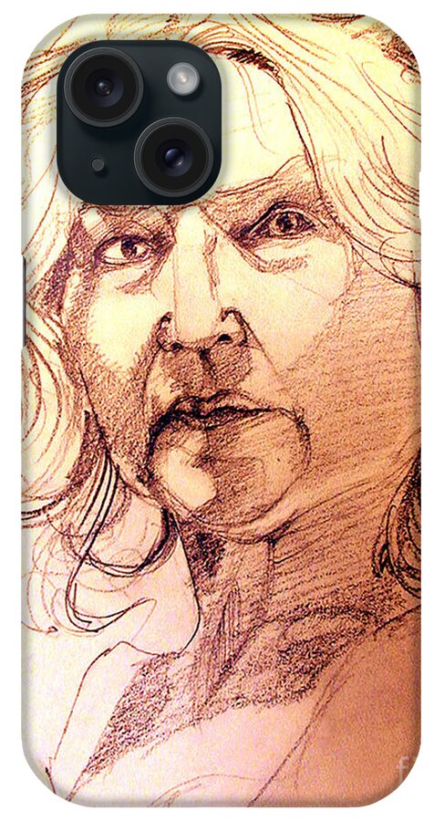 Greta Corens iPhone Case featuring the drawing Life Drawing Sepia Portrait Sketch Medusa by Greta Corens