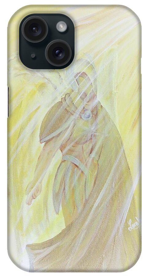 Archangel Uriel iPhone Case featuring the painting Light of God Surround Us by Lora Tout