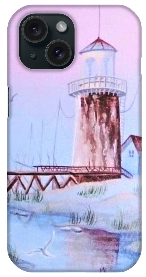 Lighthouse iPhone Case featuring the painting Lighthouse by Denise F Fulmer