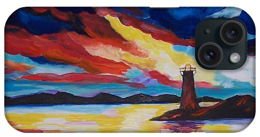 Lighthouse iPhone Case featuring the painting Lighthouse Storm by Leslie Allen