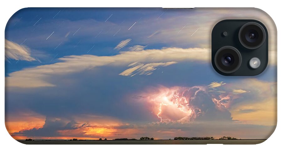Storm iPhone Case featuring the photograph Lightning at Sunset with Star Trails by James BO Insogna